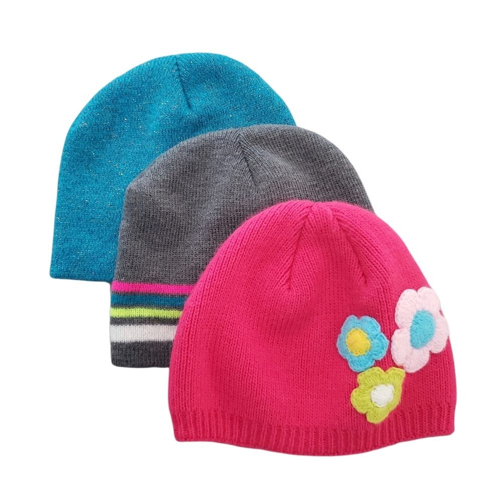 Floral, Stripe, and Metallic Beanie Bundle of 3